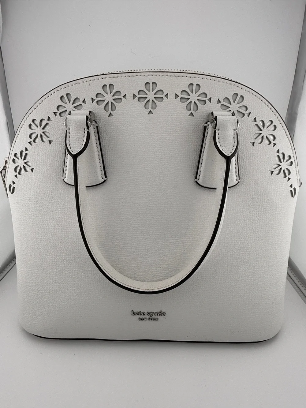 Kate Spade Sylvia Perforated Large Dome Satchel - Optic White